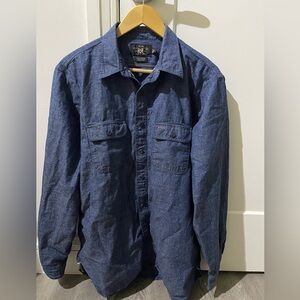 RRL Ralph Lauren Indigo Blue Button-Front Shirt Jacket
